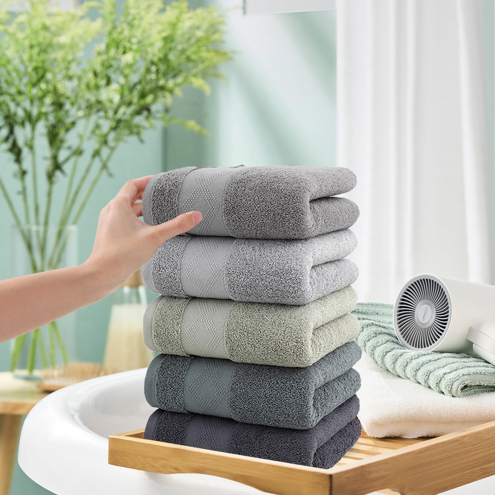 5 Pack Medium Bath Towel Set, Ring Spun Cotton, Lightweight and Highly Absorbent Quick Drying Premium Towels for Hotel, Spa and Bathroom
