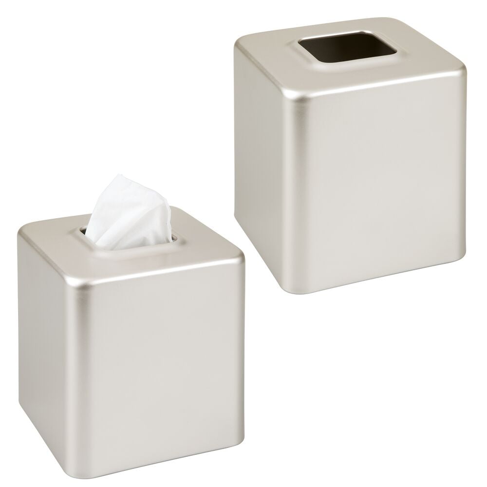 mDesign Metal Square Paper Facial Tissue Box Cover Holder 2 Pack