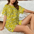 thumbnail image 4 of Xecao Banana A Pattern Women's Short Sleeve Pajama Set Soft Sleepwear Lounge Set with Button Front Top and Drawstring Shorts with Pockets-Large, 4 of 6