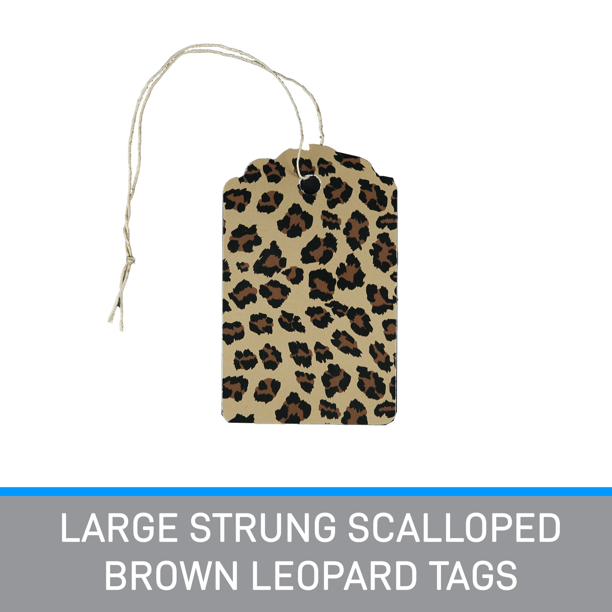 SSWBasics Large Brown Leopard Scalloped Clothing Tags - Strung Hang Tags for Clothes with Tags - 3¼”H x 2”W - Pack of 500