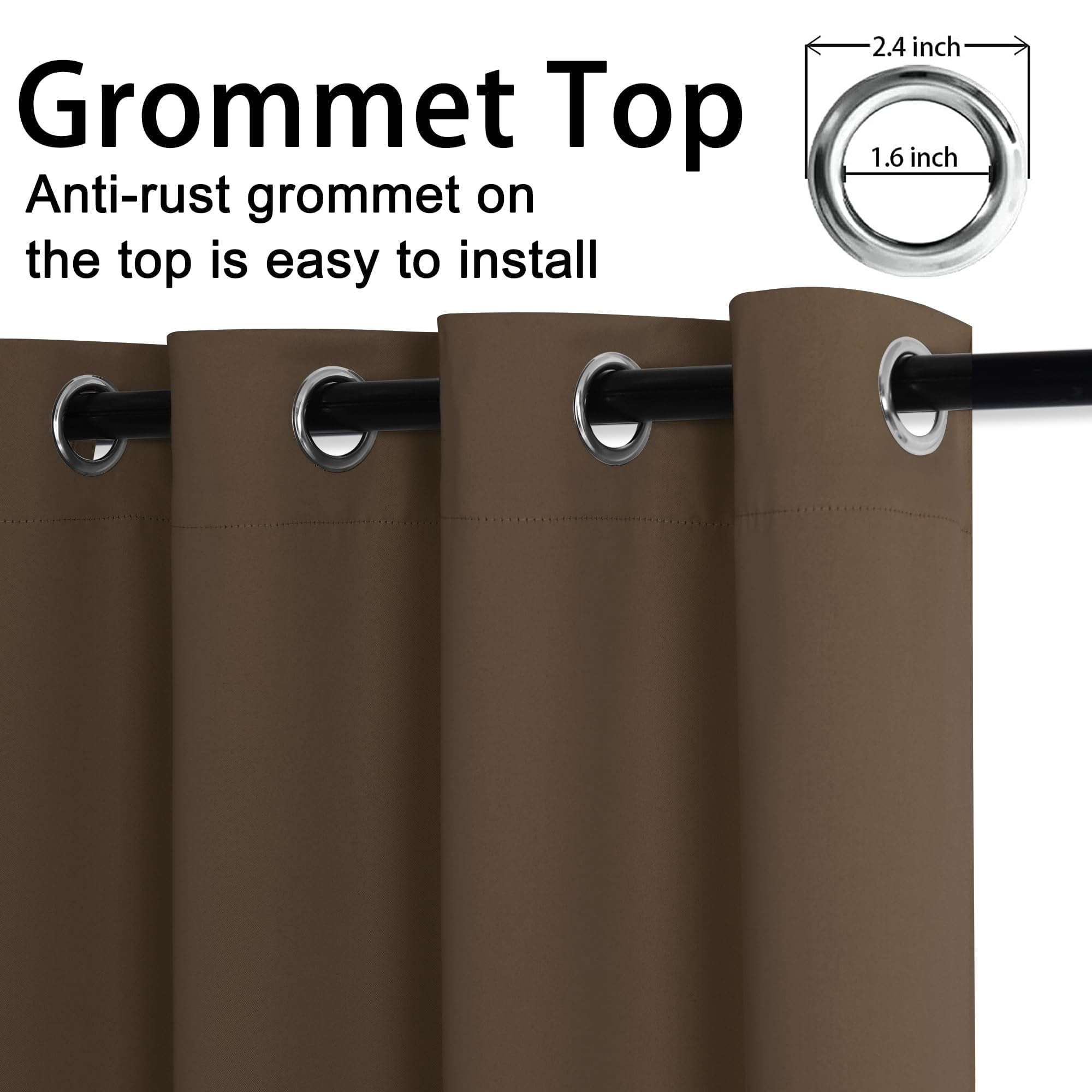 JIUZHEN Brown Grommet Blackout Curtains for Bedroom, Thermal Insulated & Light Blocking Window Curtains for Living Room, 2 Panels with Tiebacks, 42 x 54 Inch Length