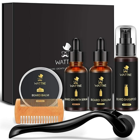 Beard Growth Kit, Derma roller for beard growth, Biotin Beard Growth oil for Patchy Beard, Beard Serum, Beard Shampoo, Beard Balm, Beard Comb, Beard E-Book-Gifts for Men Him Dad Father Boyfriend
