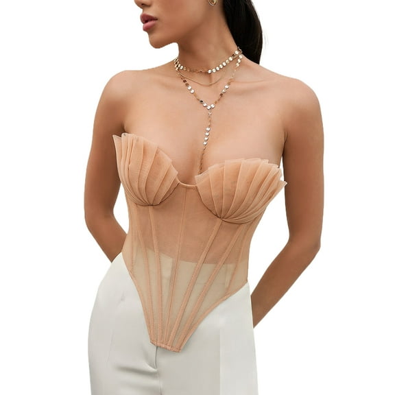 Michellecmm Women Tube Top, Strapless Backless Lacing Pleated Irregular Summer Ladies Vest for Club Party