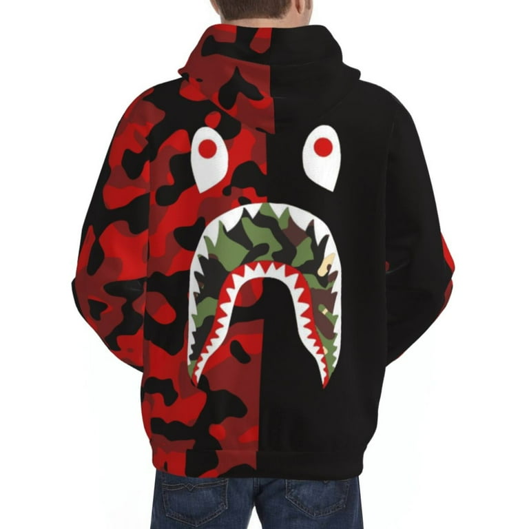 Jzcogew Bape Camo Shark Mens Athletic Hoodies Fashion Active Sweatshirts Workout Long Sleeve Jacket Pullover Hoodie with Pocket Small Men s Black