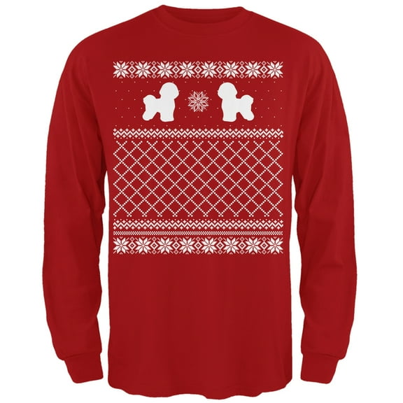 Bichon Frise Ugly Christmas Sweater Red Adult Long Sleeve T-Shirt