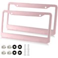 thumbnail image 2 of GZHJMY Pink Solid Car License Plate Frame, 2 Pack Aluminum License Plate Holder with Screws for Men Women License Plate Cover-Elliptical Hole Decorative, 2 of 7