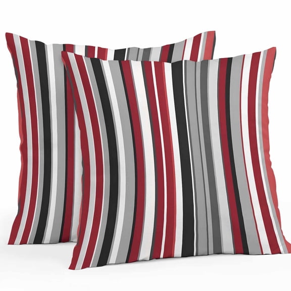 Red Grey Outdoor Pillow Covers Set of 2 Black Stripe Abstract Geometric Vertical Stripes Waterproof Throw Pillow Case Decorative Square Cushion Cover for Patio Couch Garden Balcony, 18"x18"