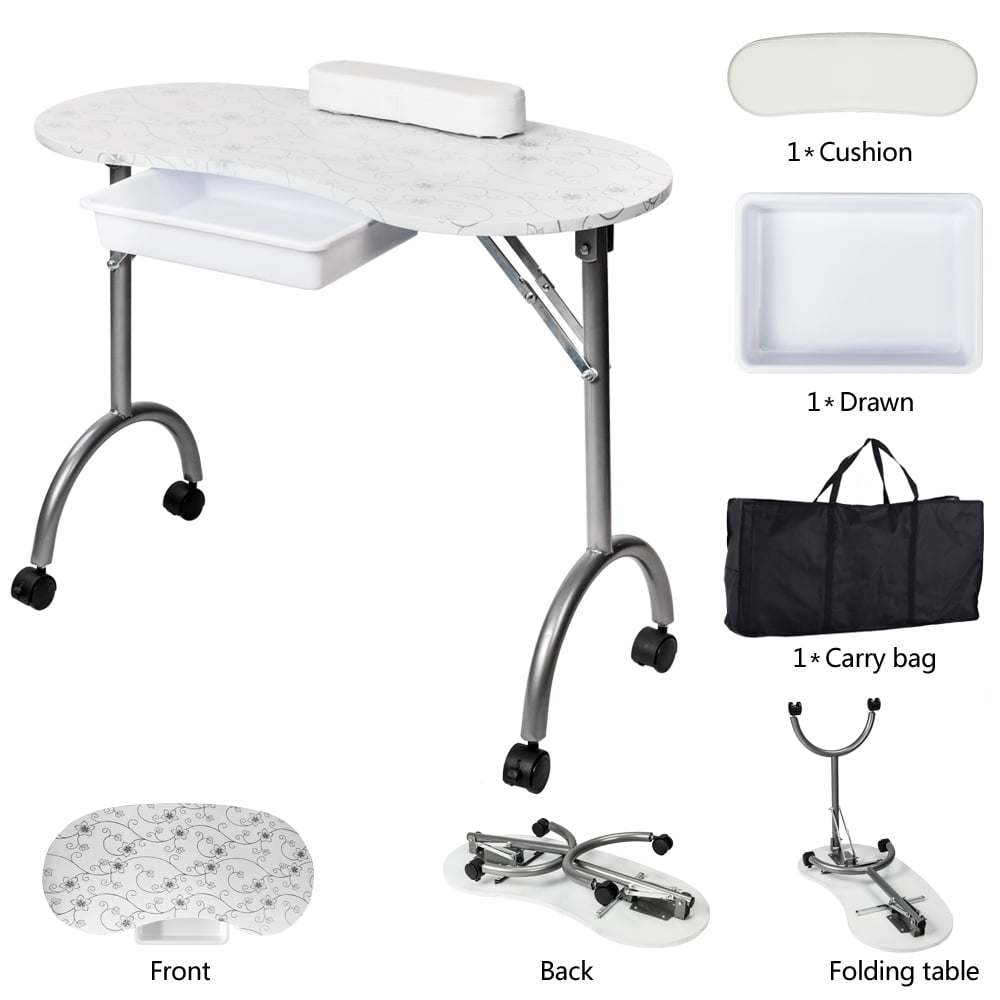 Zimtown Portable & Foldable Manicure Table Nail Technician Desk Workstation Manicure Table with