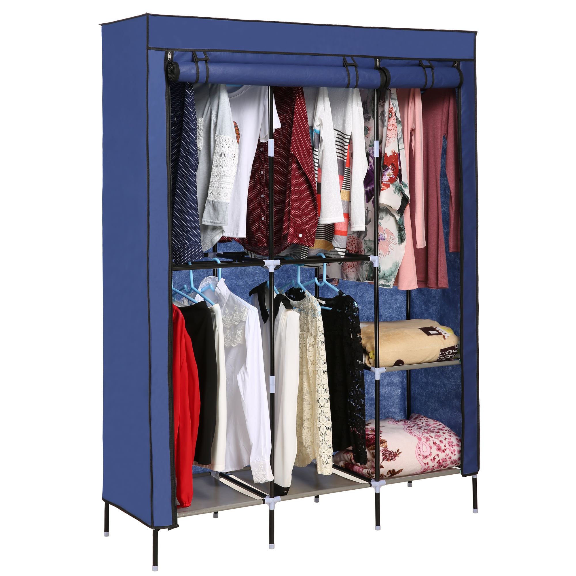 68" Portable Closet Storage Organizer Wardrobe Clothes Rack With Shelves