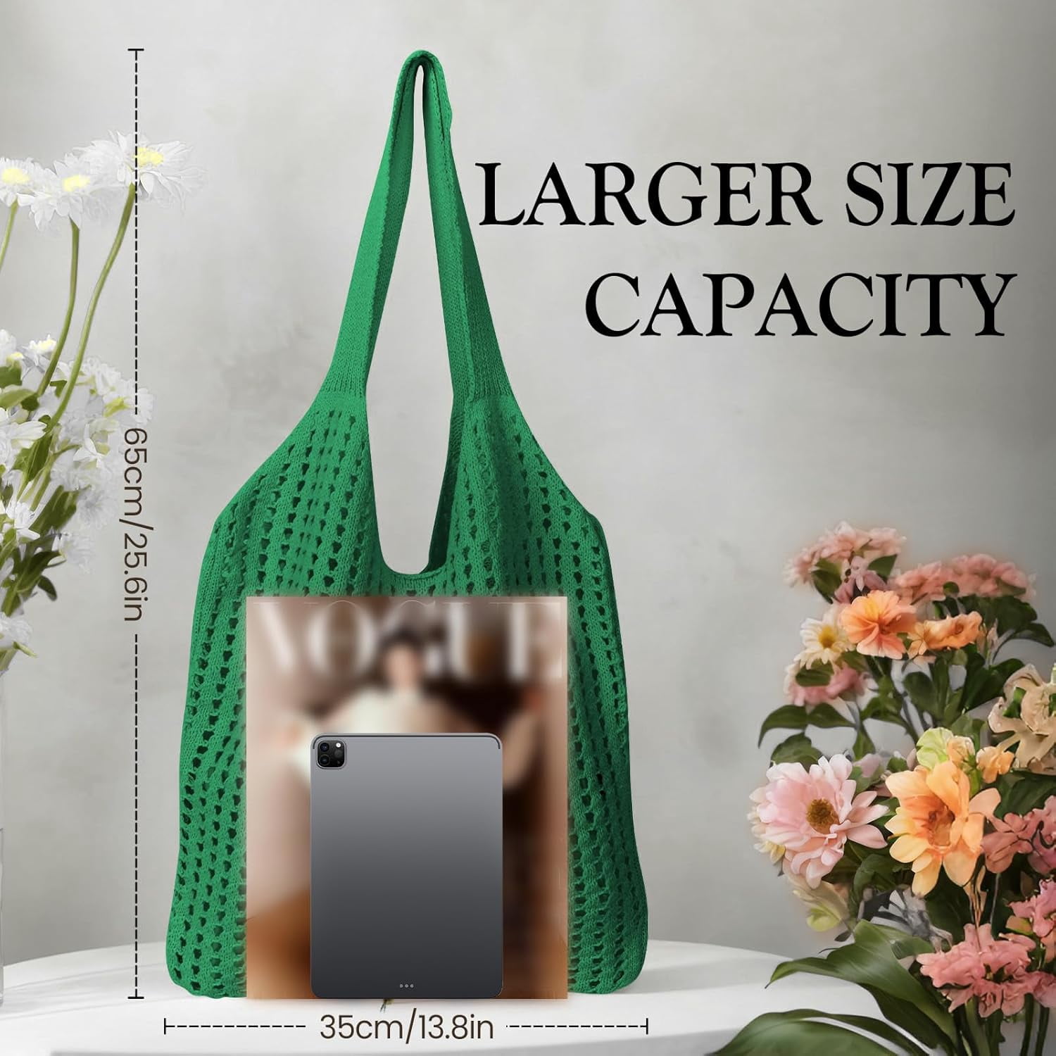 Crochet Mesh Beach Tote Shoulder Handbags Hobo for Women Summer Vacation Shoulder Bag Soft Y2k Purses for Travel