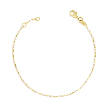 14K Yellow Gold Pink Enamel Beaded Bracelet 7"