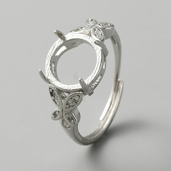 Adjustable Brass Solitaire Ring Settings 4 Claw Prong Ring Settings Butterfly Platinum US Size 7 3/4(17.9mm) Tray: 10mm