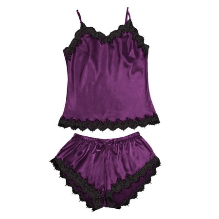 

Wozhidaose Underwear Women Women Sleepwear Sleeveless Strap Nightwear Lace Trim Satin Cami Top Pajama Sets Pajamas for Women