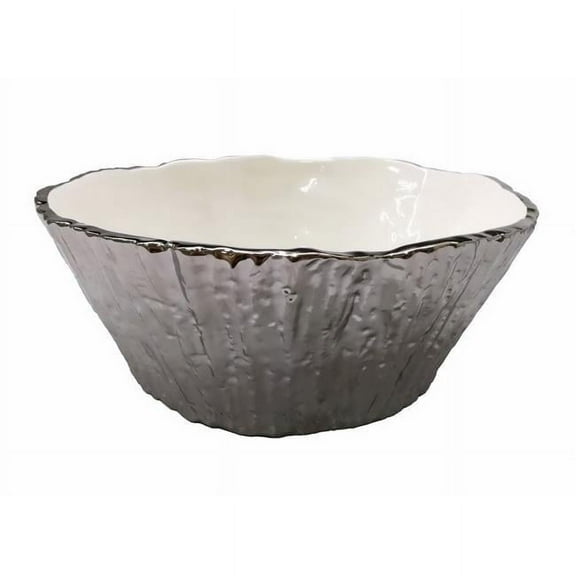 Jiallo 69103 10.5 in. Botanic Porcelain Tree Bark Bowl, Silver