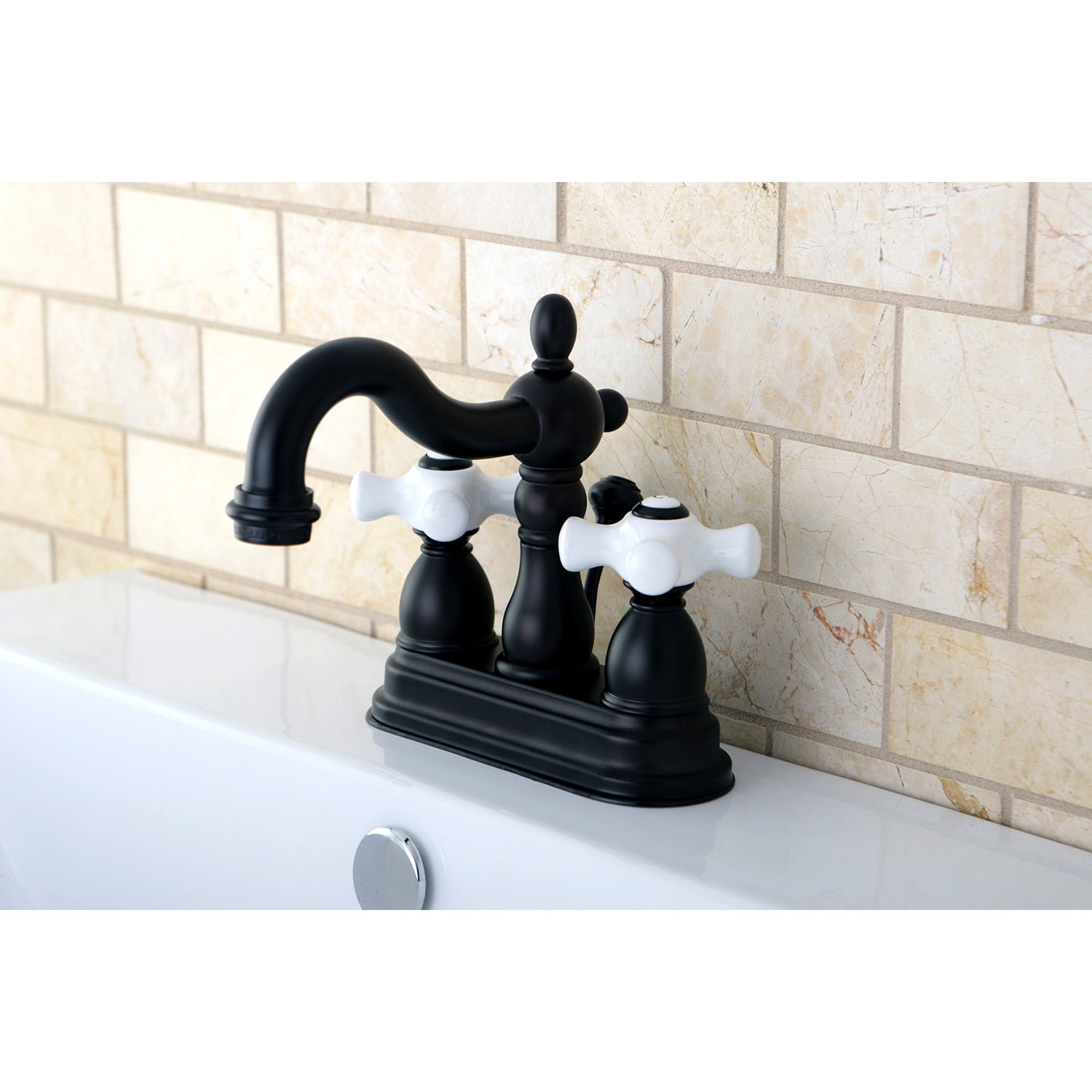 Kingston Brass Heritage Two Handle 4" Centerset Lavatory Faucet with Retail Pop-up