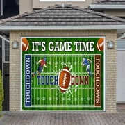Football Garage Door Cover Banner Decorations, Football Field Themed Outdoor Single Car Garage Door Murals Buddy Decorations 8 X 7 Ft
