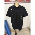 thumbnail image 6 of YLSDY Men's Military Style Linen-Blend Shirt, Double Breasted Gold Buttons, Short Sleeve Button-Down Casual Top Black L, 6 of 6