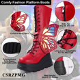 thumbnail image 2 of SACFOF Women Platform Punk Goth Mid Calf Boots Chunky High Heel Side Zip Butterfly Wings Knee High Motorcycle Combat Booties, 2 of 6