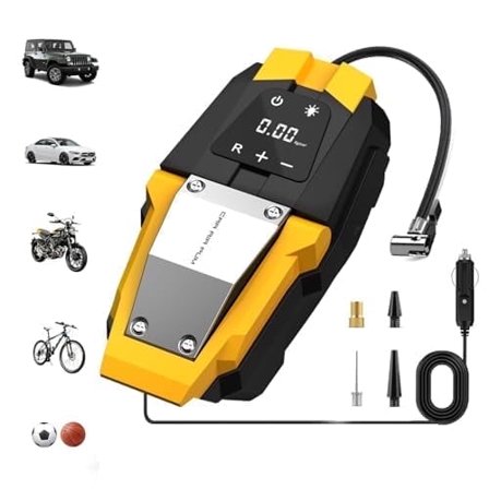 LONLEEYU LONLEEYU Portable Car Air Pump with Universal Adapters - Compact Tire Inflator for Vehicles, Home, Bicycle & Emergency Use