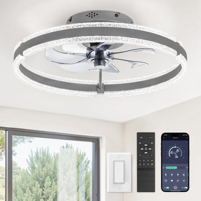 Lámpara de ventilador de techo LEDIARY de 20 pulgadas, regulable entre 3000 y 6000 K, 6 velocidades