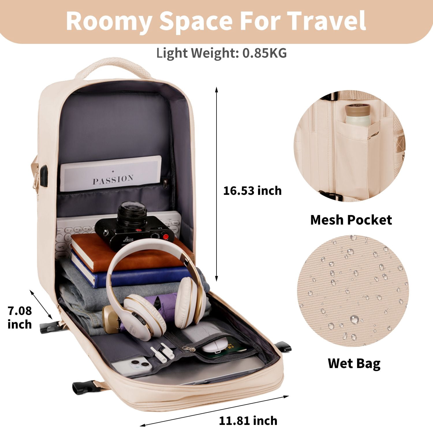 Travel Backpack for Women, 15.6 Inch Laptop Backpack with USB Charging Hole, College Bookbag, Large Capacity Black Computer Backpacks for Work
