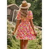 Women's Solid Color Tie-neck Clip-dot Chiffon Ruffle A-line Mini Dress