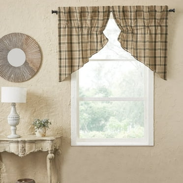 VHC Brands Cider Mill Plaid Prairie Swag, Tan & Charcoal, 36x36x18, Set of 2