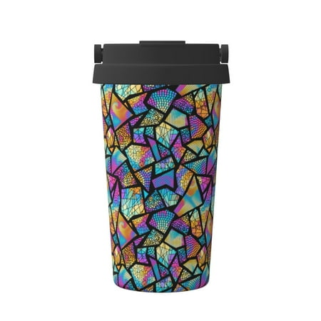 

Xecao Colored Glass1 Pattern Insulated Coffee Mug with Handle & Flip Thermos Mug Water Bottle Coffee Tumbler Cup