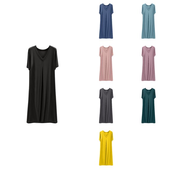 Antinious Womens Nightdress Solid Casual Short Sleeve Tank Dress Short Sleepdress,Holiday!Nightgowns for Women,Women Pajama Dress,Yellow,Free Size