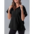 thumbnail image 3 of Fisoew - Sudaderas con capucha de manga corta para mujer, con media cierre, sin botones, con bolsillos, 3 of 3