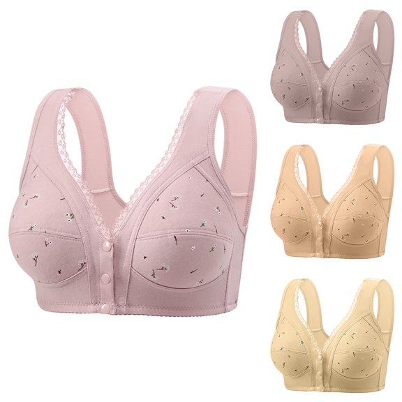 Qwertyu Daisy Bras for Older Women Front Closure No Wire Comfortable Convenient Buckle Bra Comfy Everyday Bra Beige 38