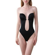 CAROOTU Backless Body Shaper Bra Women's Backless Bodysuits U Plunge Bodysuits for Women