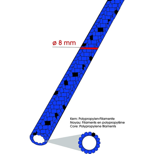 Cuerda polipropileno Cuerda azul 8 mm x 20 m Azul / Negro - carga de rotura: 632 kg LingWen 9024715461384