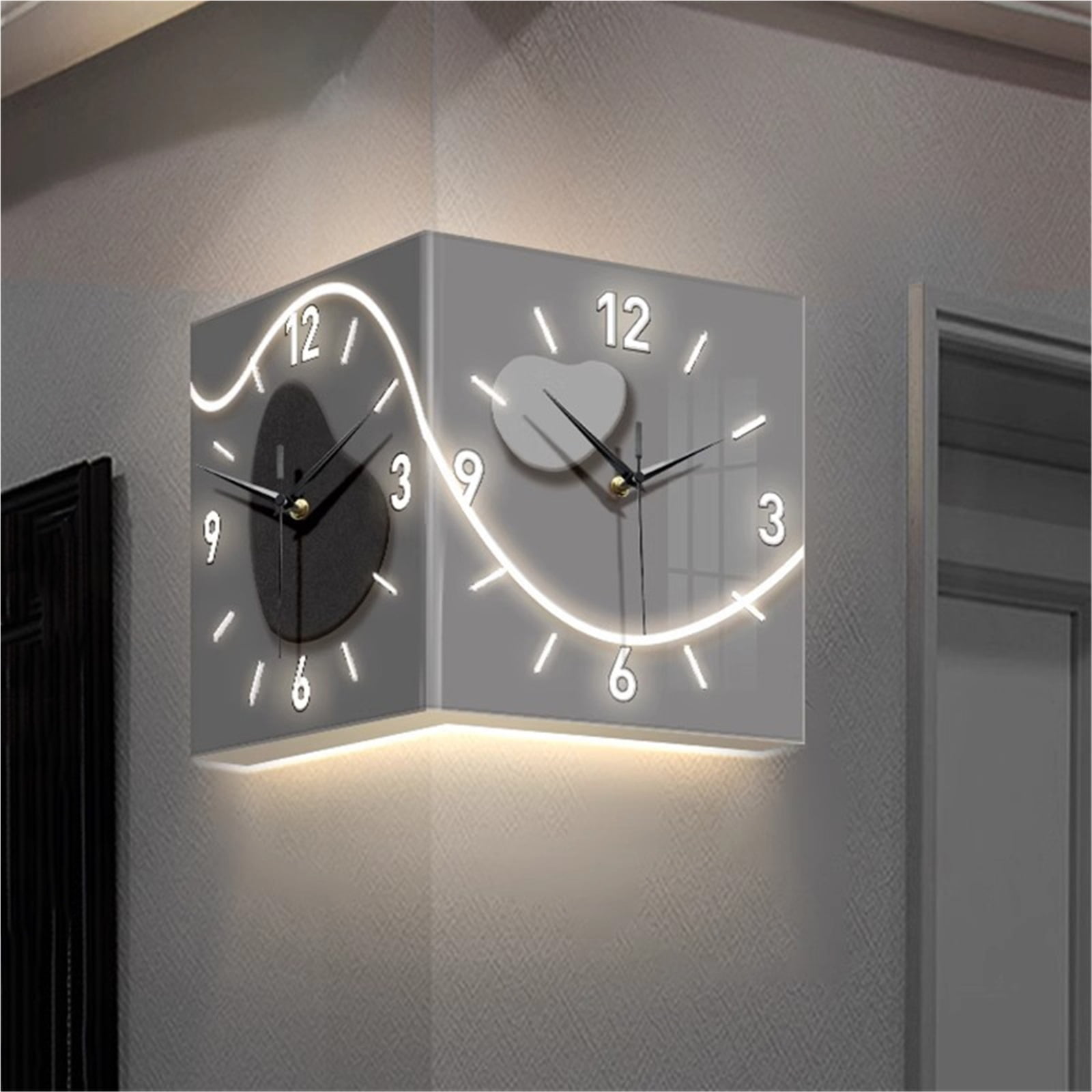Creative Clock Wall Lamp, Modern Double Sided Corner Clock, Modern Wall Decor for Bedroom, Living Room