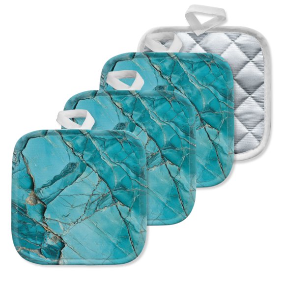4Pcs Pot Holder for Kitchen, Teal Stone Textures Composition Square Heat Resistant Hotpads, 8x8in Non Slip Dirt-Proof Kitchen Cook Oven Potholders Machine Washable