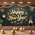 thumbnail image 5 of Golden Sparkle Happy New Year Banner Firework Design New Year Display Star Pattern Clock Festive Backdrop for New Year Party Holiday Celebration Year-end Event, 5 of 9