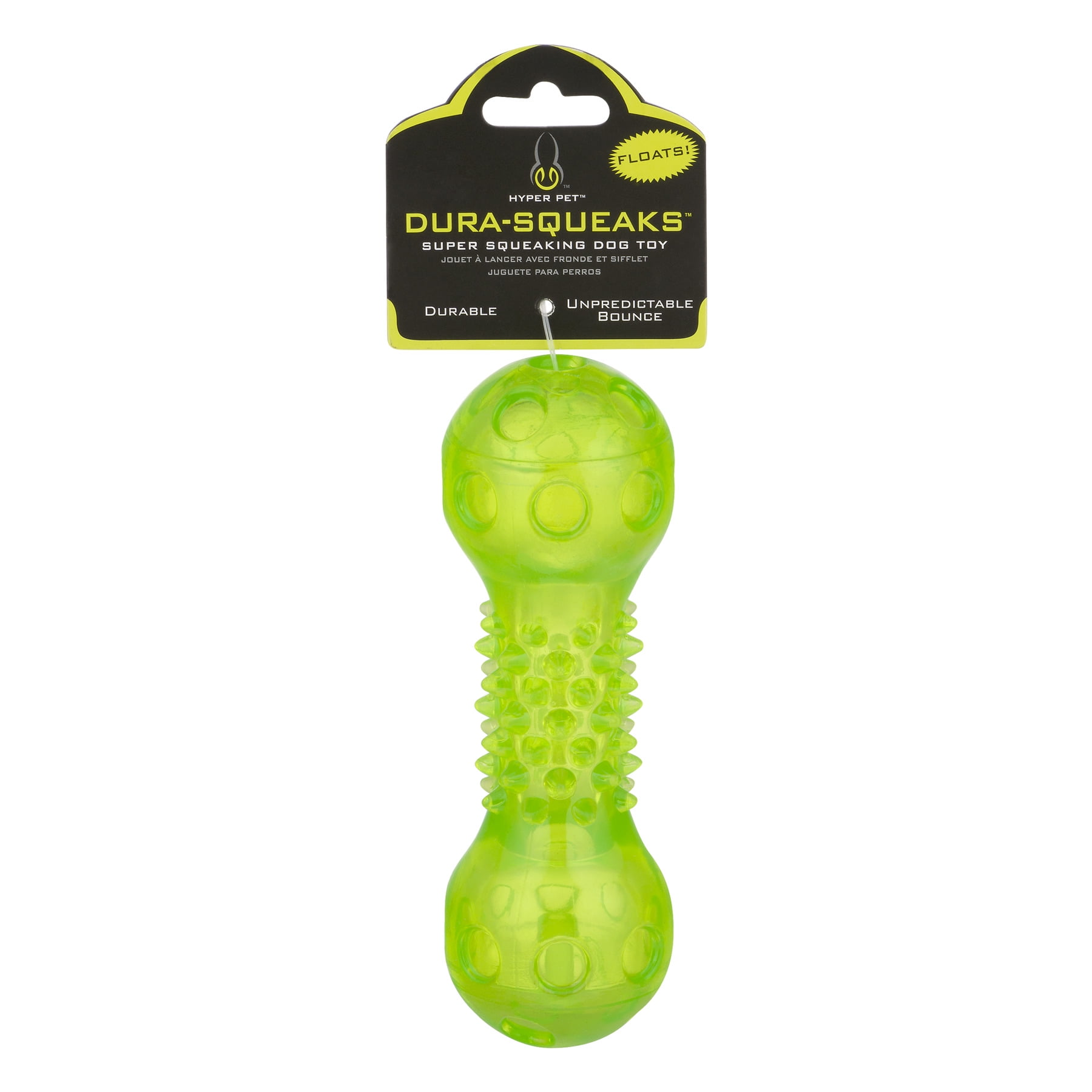 Hyper Pet DuraSqueaks Barbell Super Squeaking Dog Toy, Medium, Green