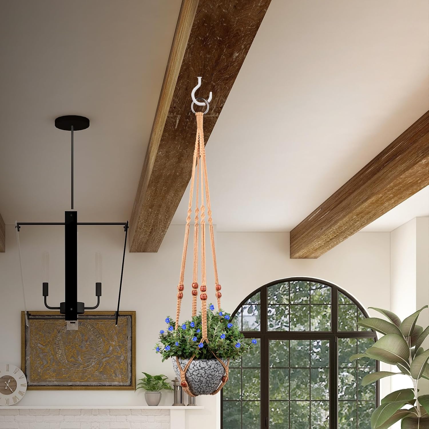 Macrame Plant Hanger for 5 to 10 Inch Plant Pots, 35 Inch Woven Rope Hanger Kits with Hooks and Wood Beads, Hanging Planter Basket for Indoor Boho Home Decor (Brown, 3 Pack)