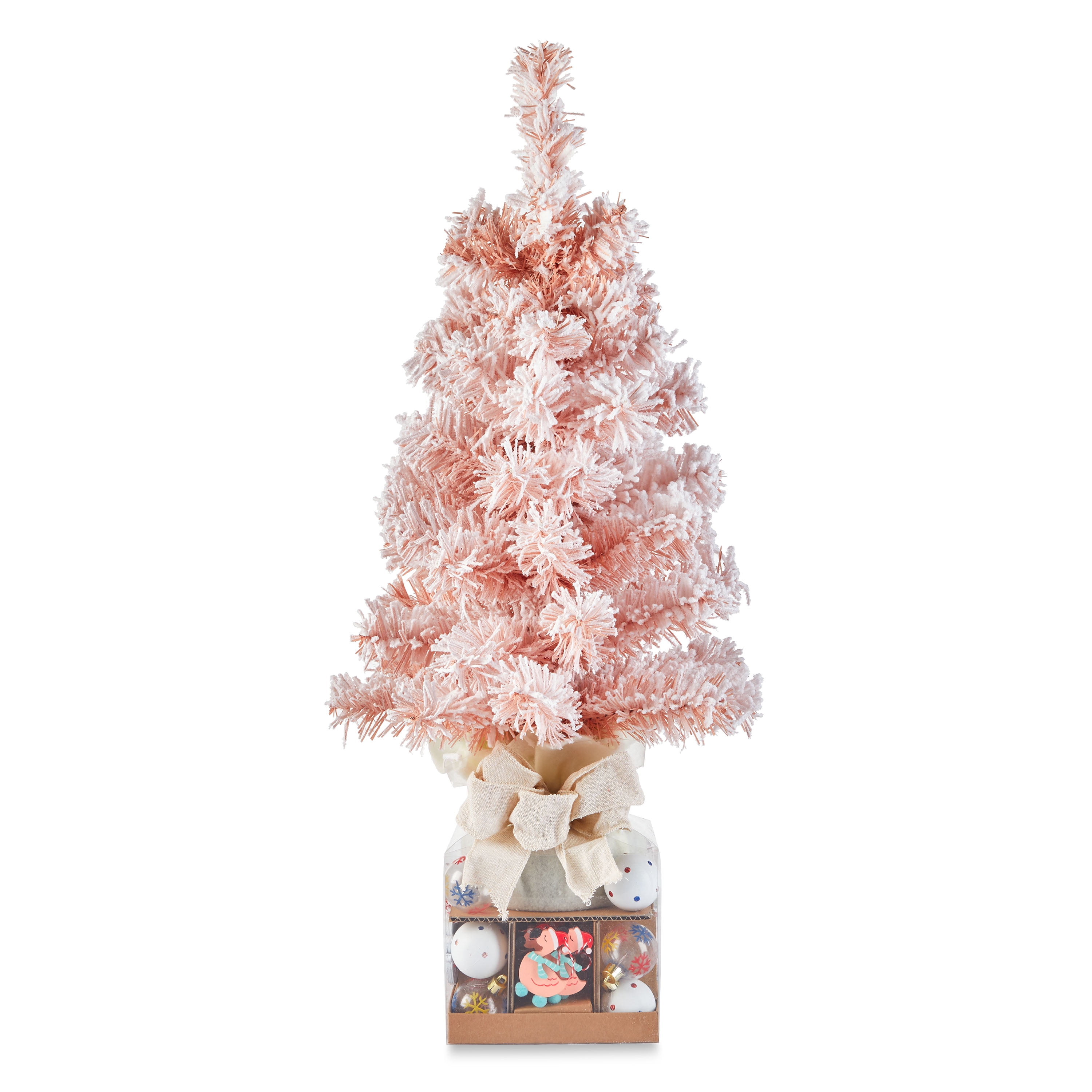 Holiday Time 36pc Pink and White Flock Christmas Tree With Mini