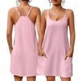 thumbnail image 5 of Womens Plus Size Nightgown Sleeveless Sleepwears Adjustable Strap Lounge Dress with Pockets,  Light pink XL, 5 of 9