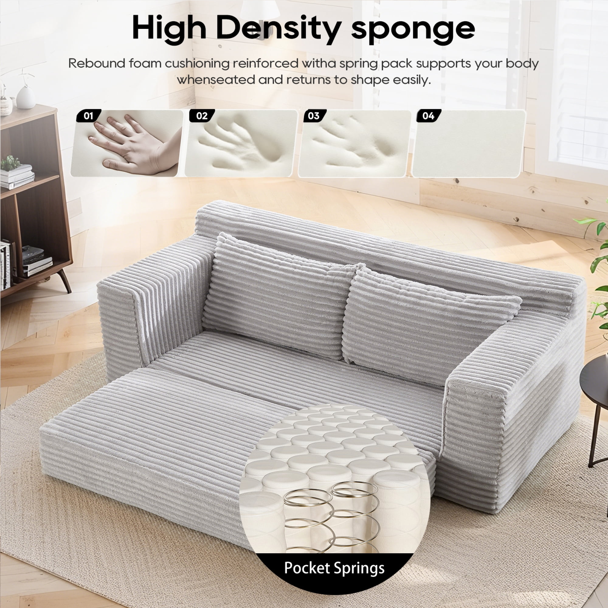 Leumius 70" Corduroy Loveseat Sofa,Pull Out Sleeper Sofa Bed,2-in-1Convertible Sofa Bed with Memory Foam & Steel Frame,No Assembly,Compact Couch for Small Spaces,Apartments,Grey