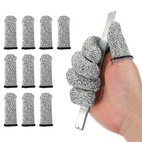 Cut Resistant Finger Cots Protectors 2.4 x 1 Inch, Reusable Anti-Cut Finger Sleeve Covers, Grey 10 Pcs
