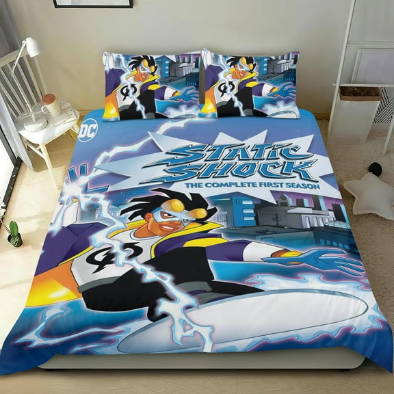Static Shock-themed Bed Sheet Set Three Piece Set Comfortable And Skin Friendly Unique Design Home Decor Gifts For Family Friends fans36x75Inches（90cm*190cm）