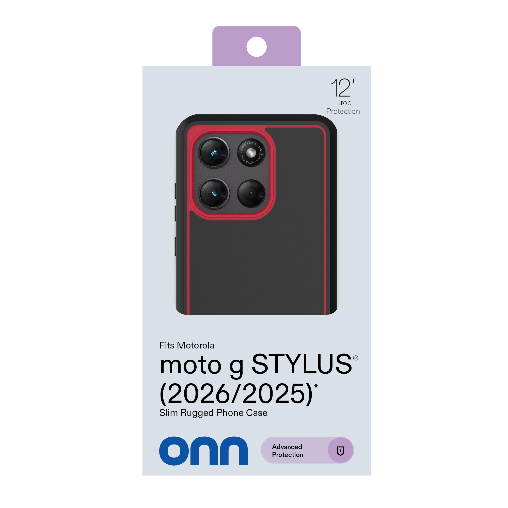 onn Slim Rugged Phone Case for Motorola moto g STYLUS (2026 / 2025) - Red/Black