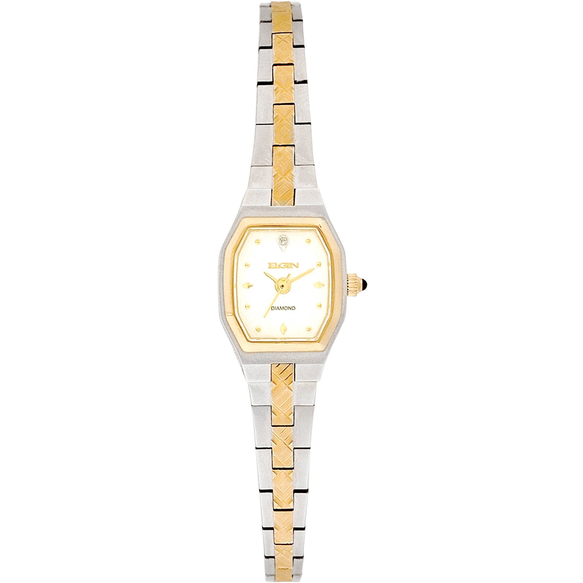 Women's Two-Tone Silver White Dial Crystal Accented Block Link Bracelet Watch