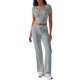 thumbnail image 1 of Conjunto de punto de 2 piezas para mujer: camiseta con cuello en V y pantalones largos. Estilo deportivo y desenfadado para las estaciones cálidas., 1 of 8