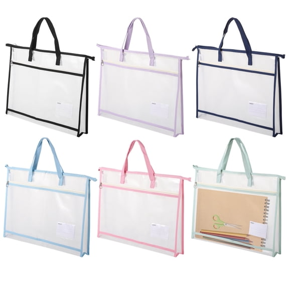 6 Pcs A3 Project Bags, Transparent Mesh Zipper Pouches for Quilting, Large Organizer Files, Assorted Colors with Label