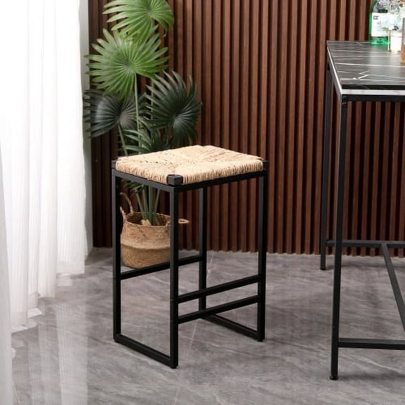 Knubmt Set of 2 Bar Stools Bar Chairs with Metal Frame and Footrest, Backless Barstools for Home, Bar, Dining Room