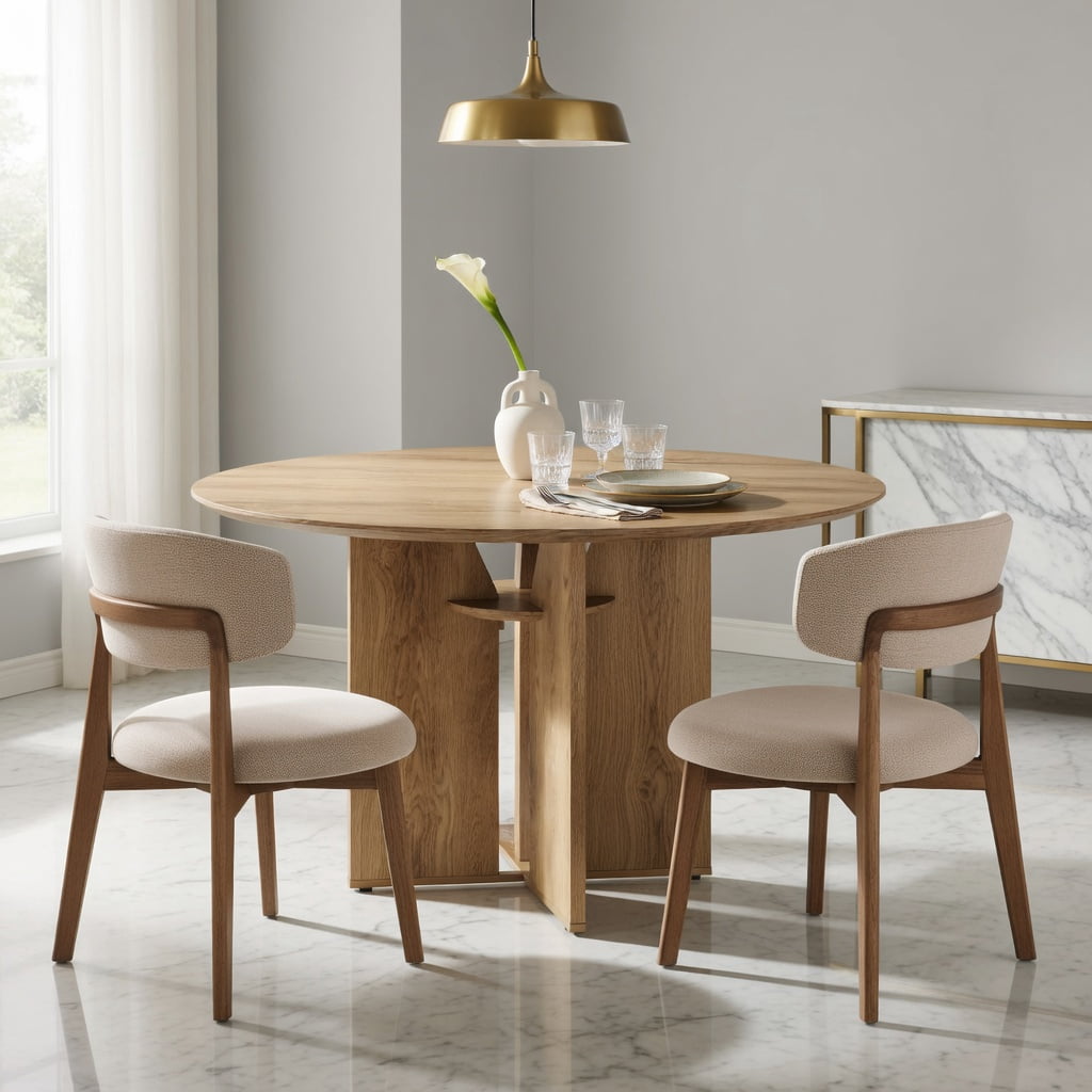 Hommoo 39.37 Inch Round Dining Table with Lower Storage Shelf, Modern Farmhouse Wood-Look Kitchen Table for 2-4 People, Natural