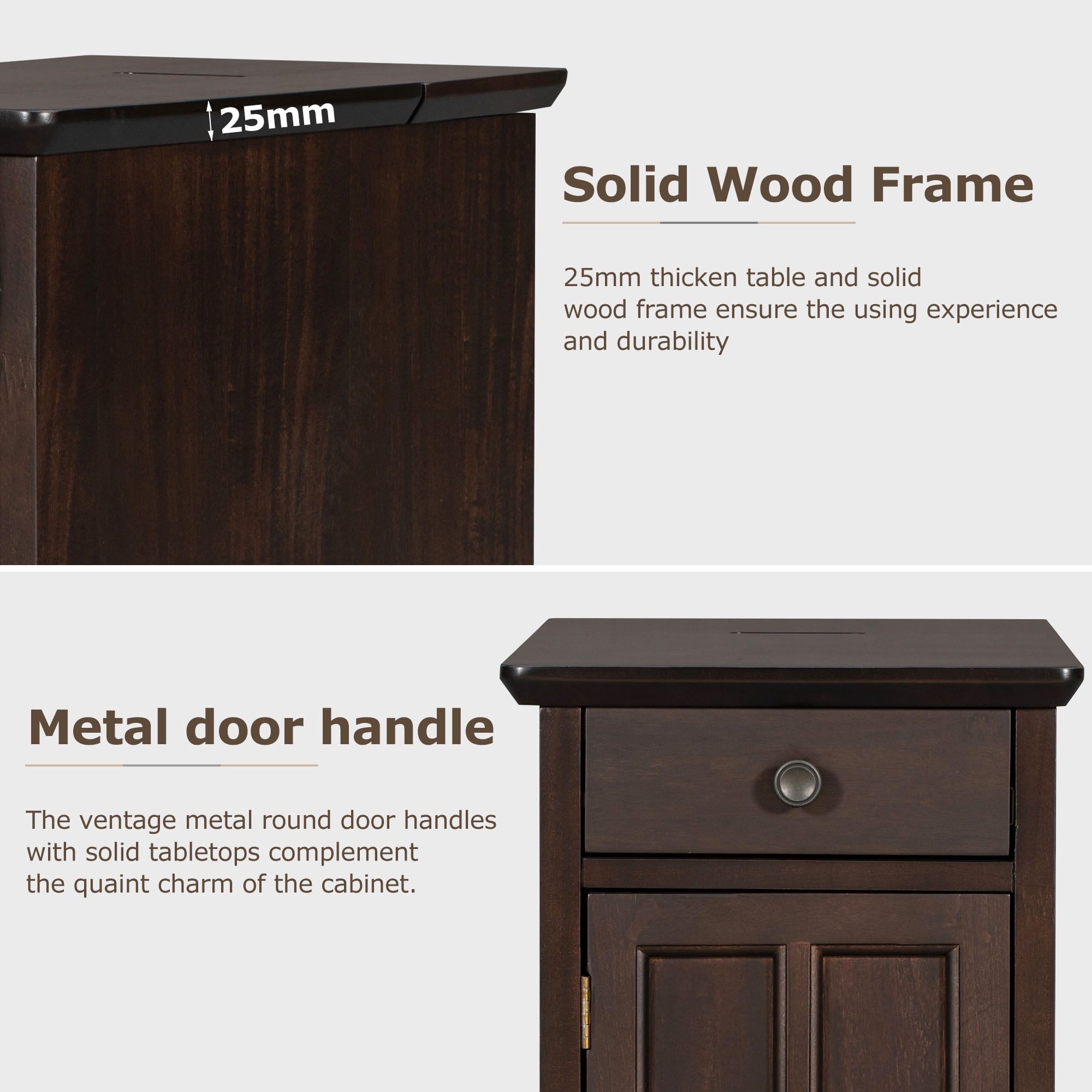 Modern End Table Side Table with USB Ports & Cup Holders,Accent Table Bedside Table for Small Spaces,Living Room,Bedroom,Espresso